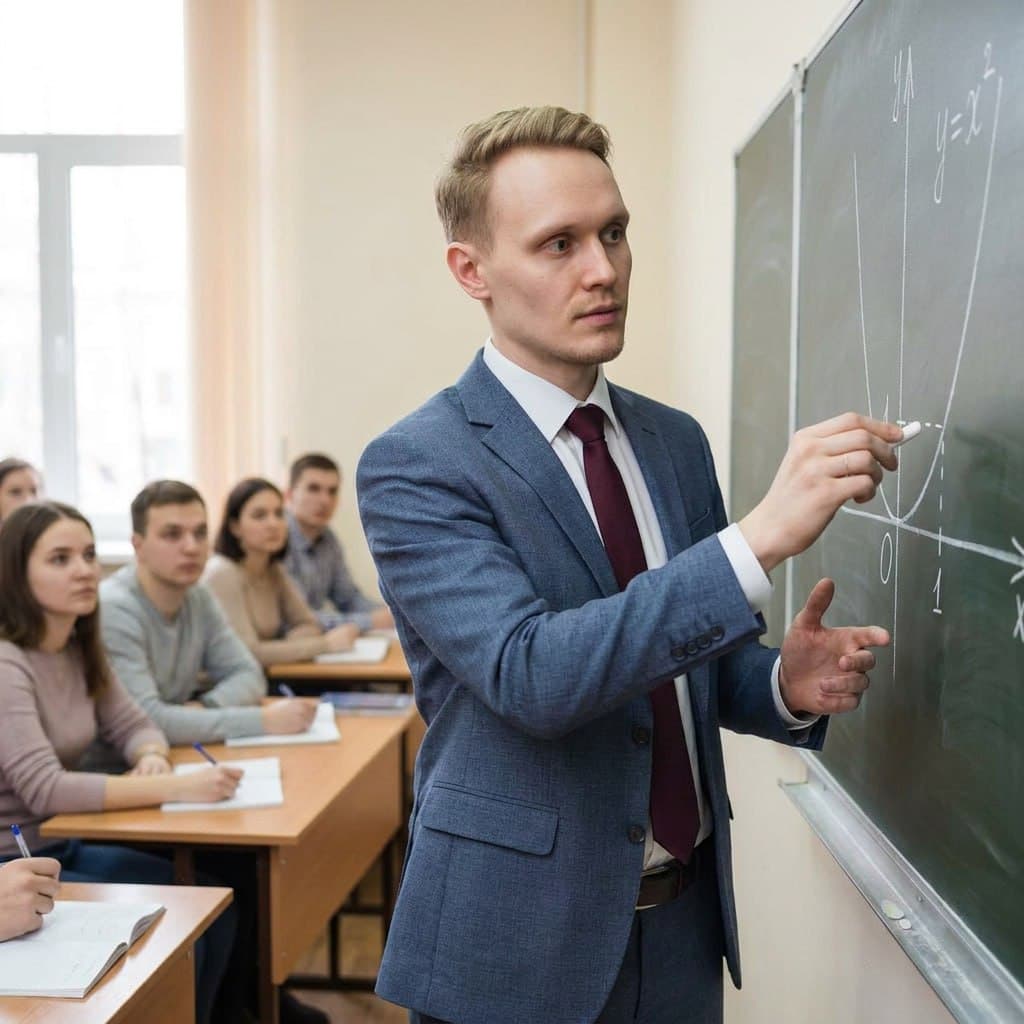 Виктор Сухоруков объясняет график параболы у доски
